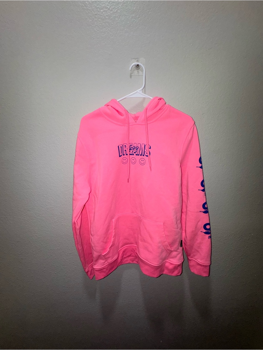 Brooklyn Cloth Neon Pink "Dreams" Graphic Hoodie with Blue Sleeve Accents